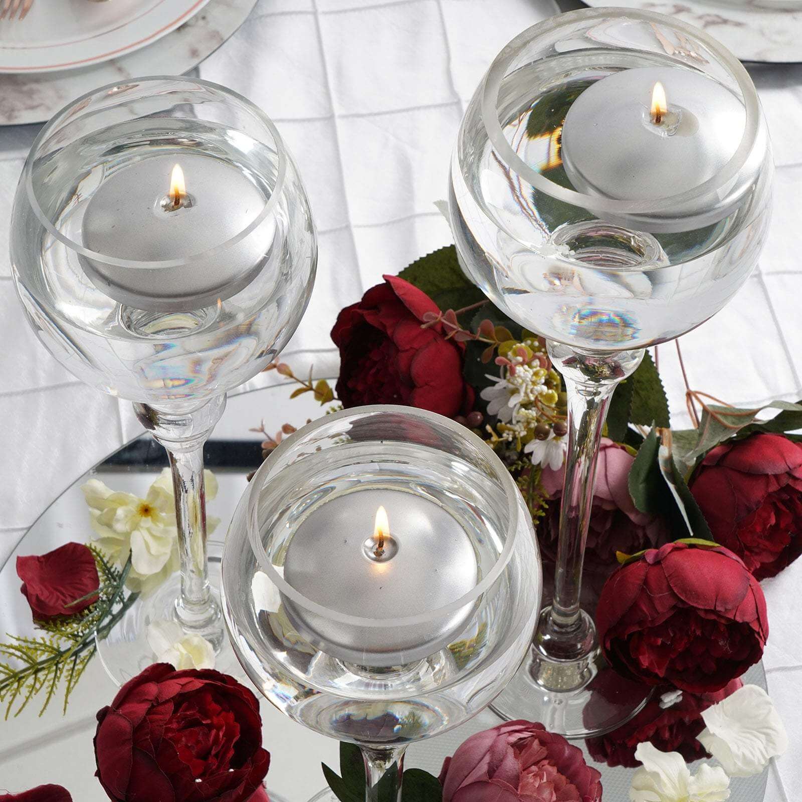 4 Pack 3" Metallic Silver Disc Unscented Floating Candles, Dripless
