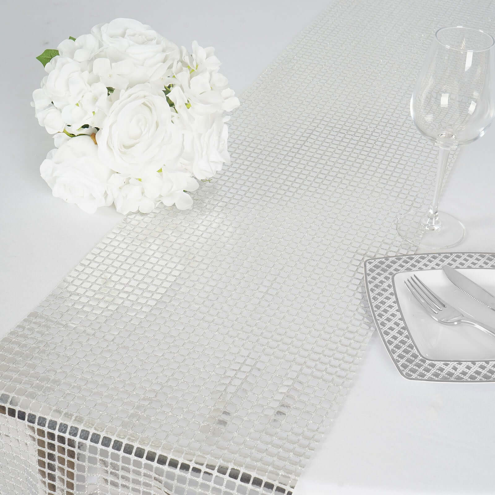 Mirror Foil 12"x108" Table Runner Silver - Shiny Metallic Party Table Decor