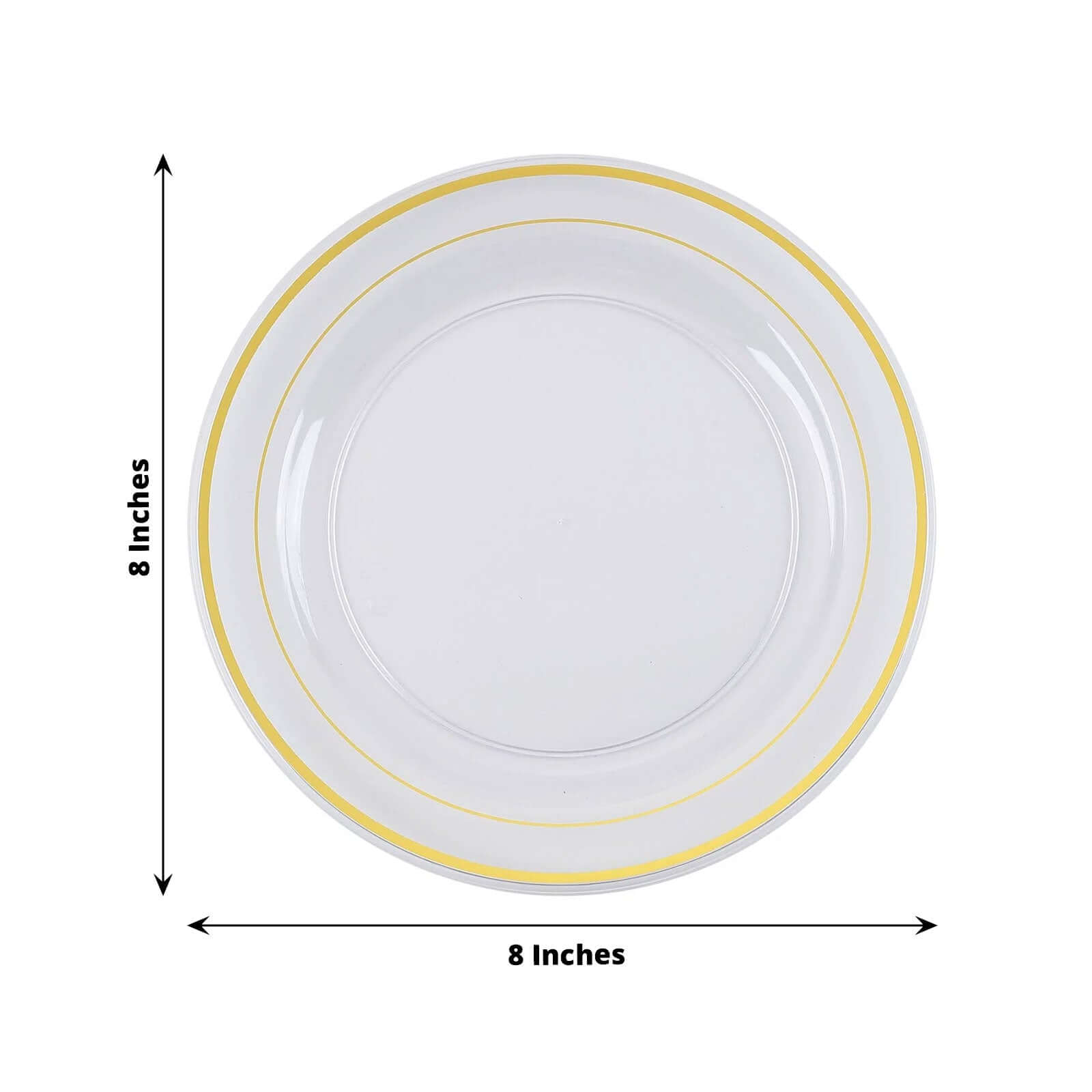 10-Pack Plastic Dessert Plates Clear with Très Chic Gold Rim - Disposable Plates for Parties 8"
