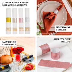 50-Pack Paper Napkin Rings Silver Glitter - Stylish Disposable Napkin Holders 1.5"