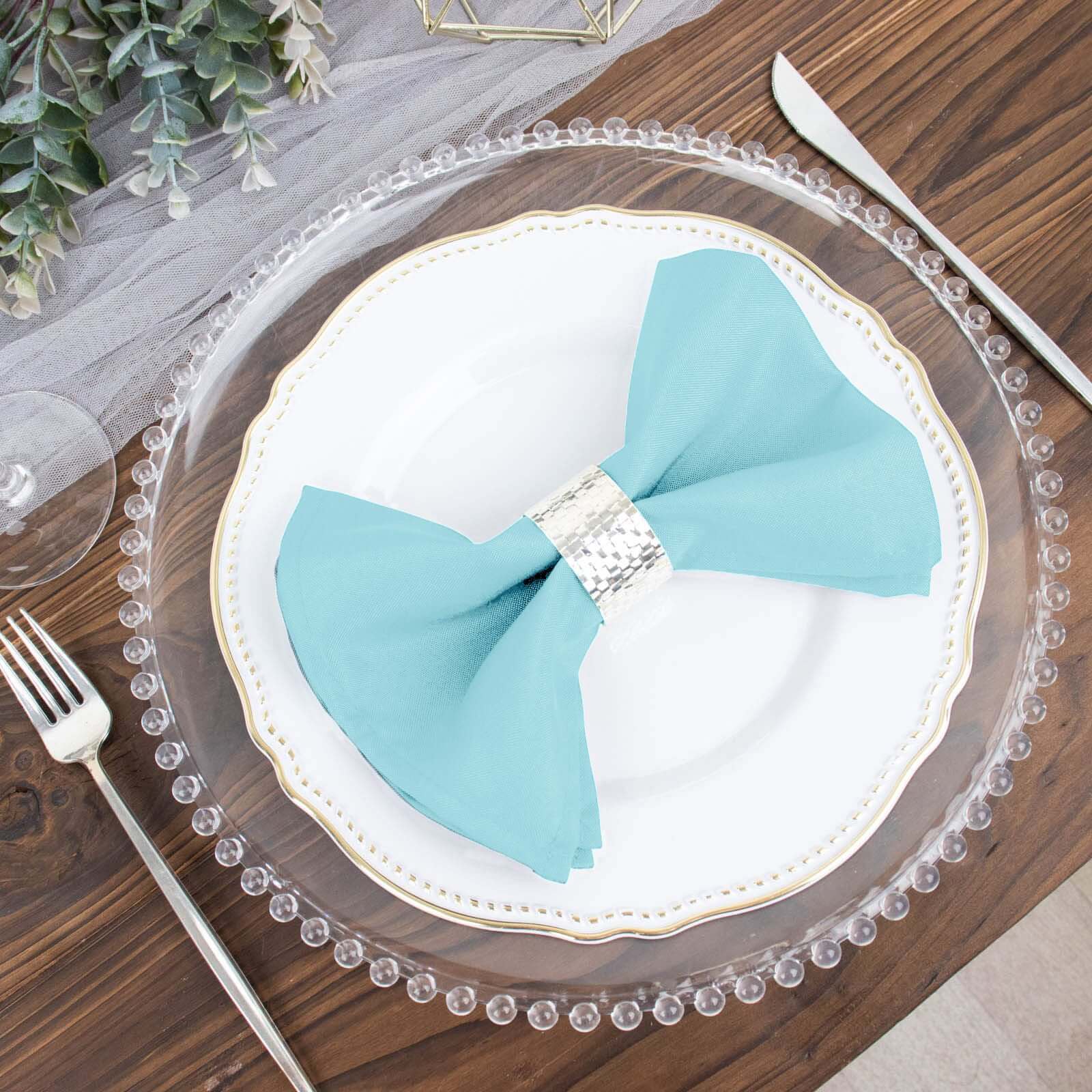 5 Pack Polyester 17"x17" Napkins Light Blue - Durable & Wrinkle Resistant Dinner Napkins