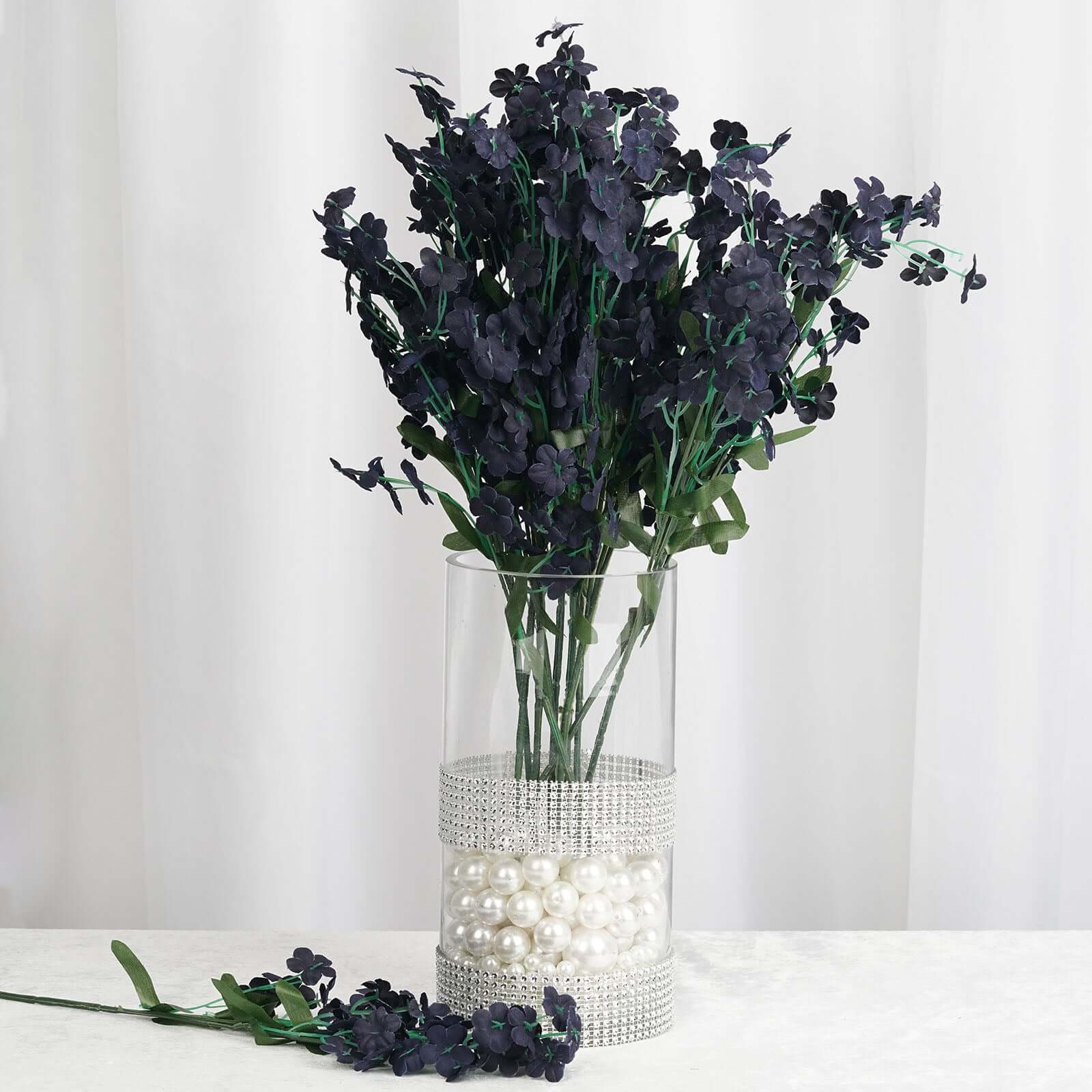 12 Stems Navy Blue Artificial Silk Babys Breath Flower Bushes Spray