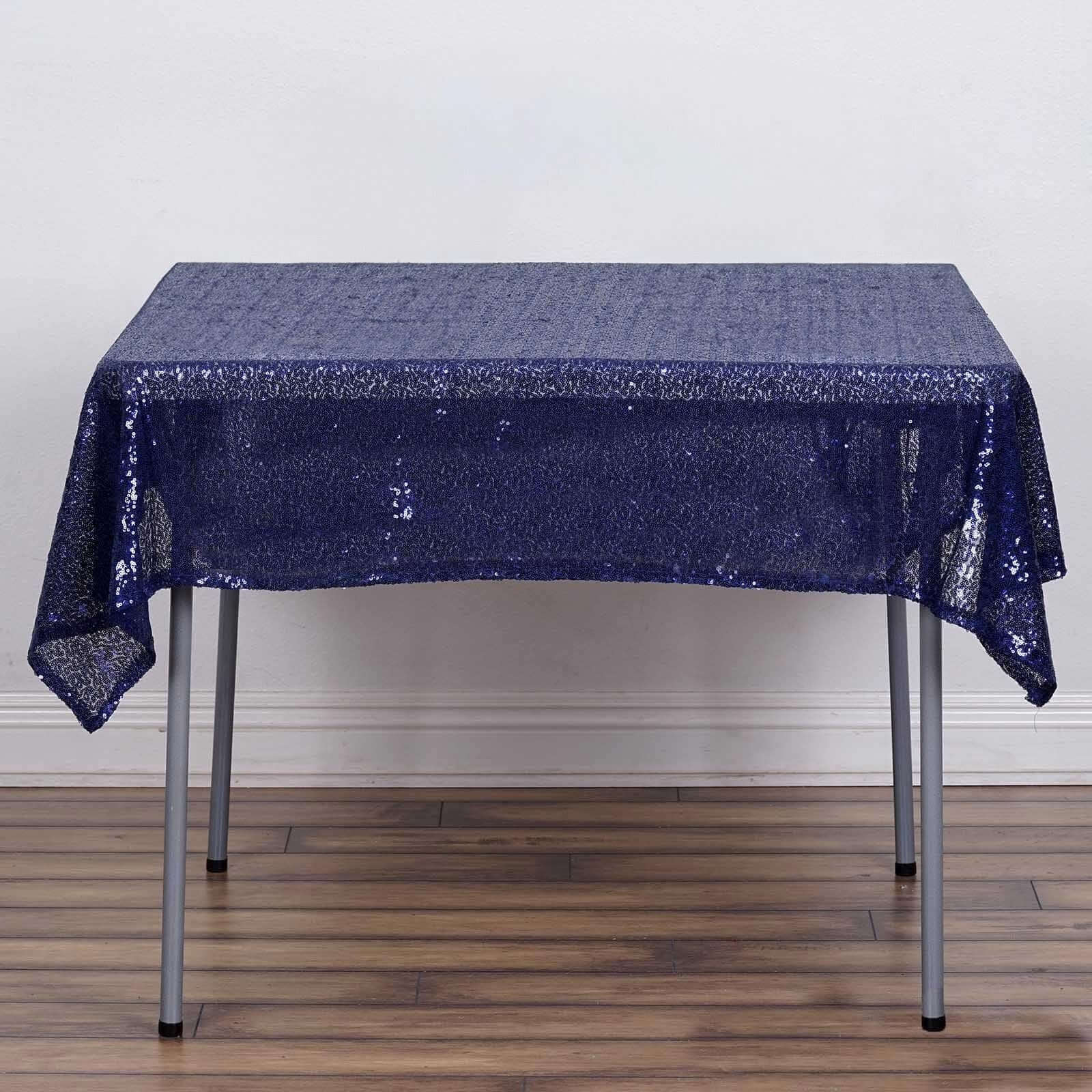 54"x54" Navy Blue Sequin Square Tablecloth