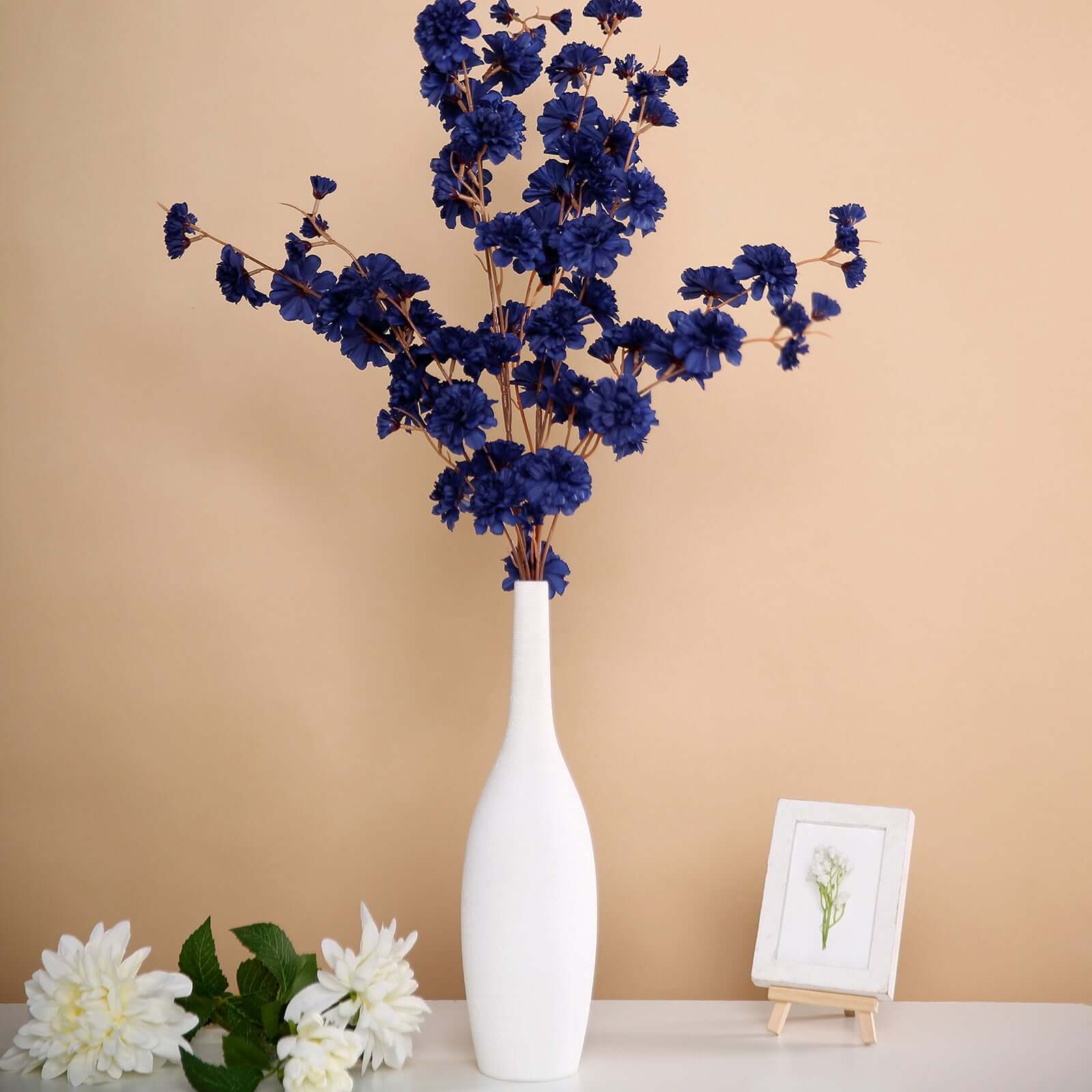 2 Branches 42" Tall Navy Blue Artificial Silk Carnation Flower Stems
