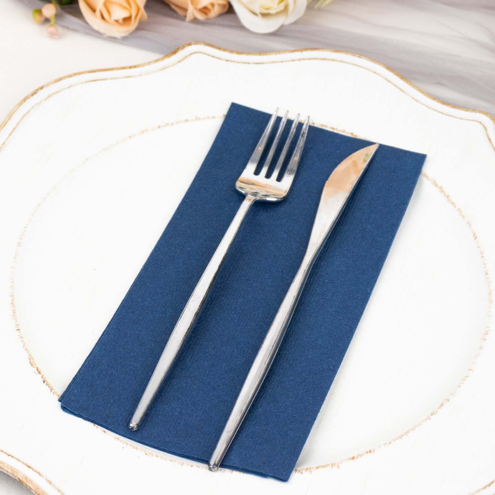 20-Pack Paper Linen-Like Napkins Navy Blue - Disposable Hygienic Airlaid Guest Towels 8.5"x4"