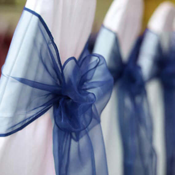 5 Pack Organza Chair Sashes Navy Blue - Reusable Sheer Chair Bows 6"x108"