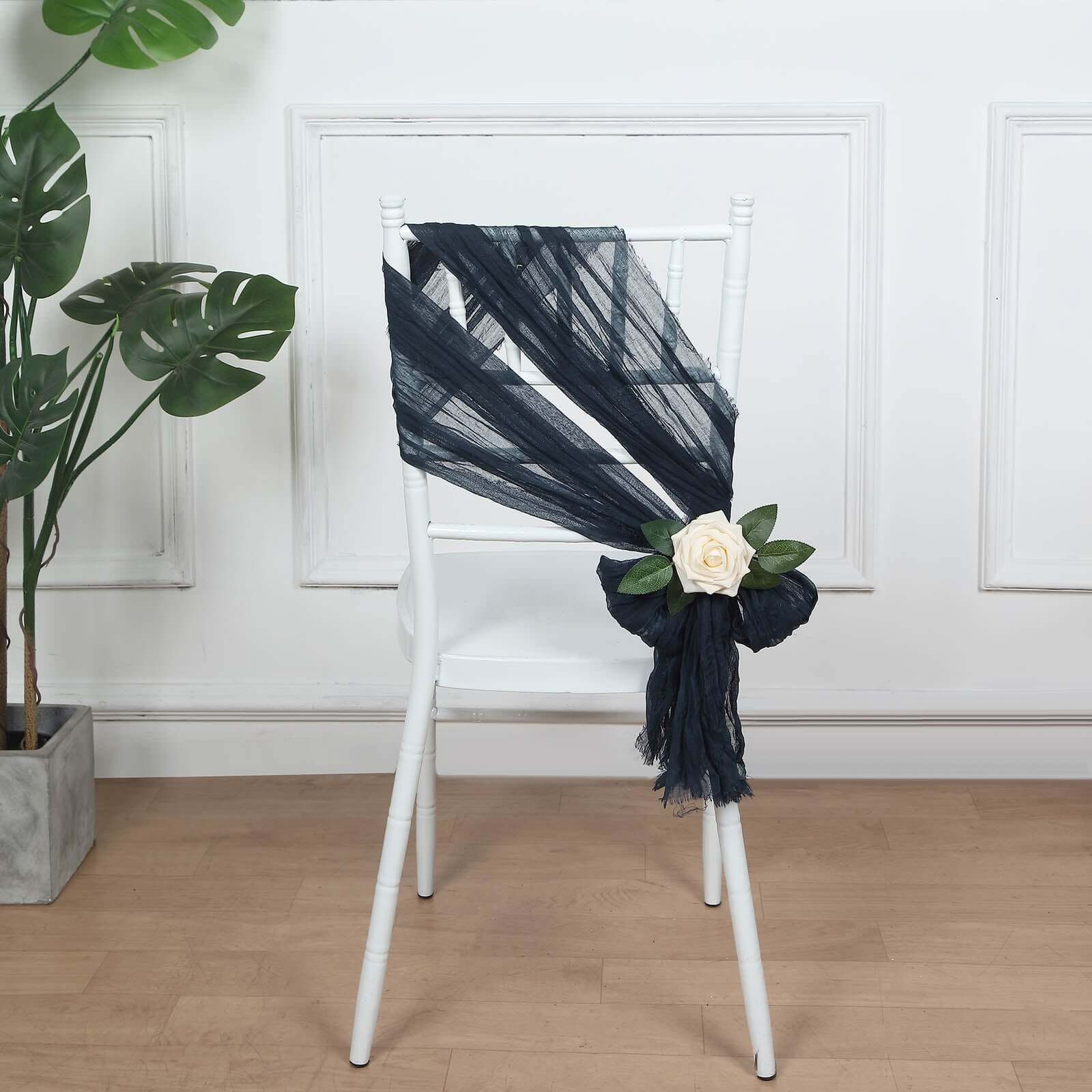5 Pack Cheesecloth Gauze 16"x88" Chair Sashes Navy Blue - Boho Chair Decorations