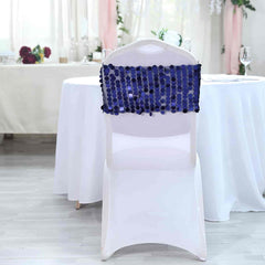 5 Pack Big Payette Sequin 13"x10" Chair Sash Bands Navy Blue - Stylish Glittering Decor for Weddings & Gatherings
