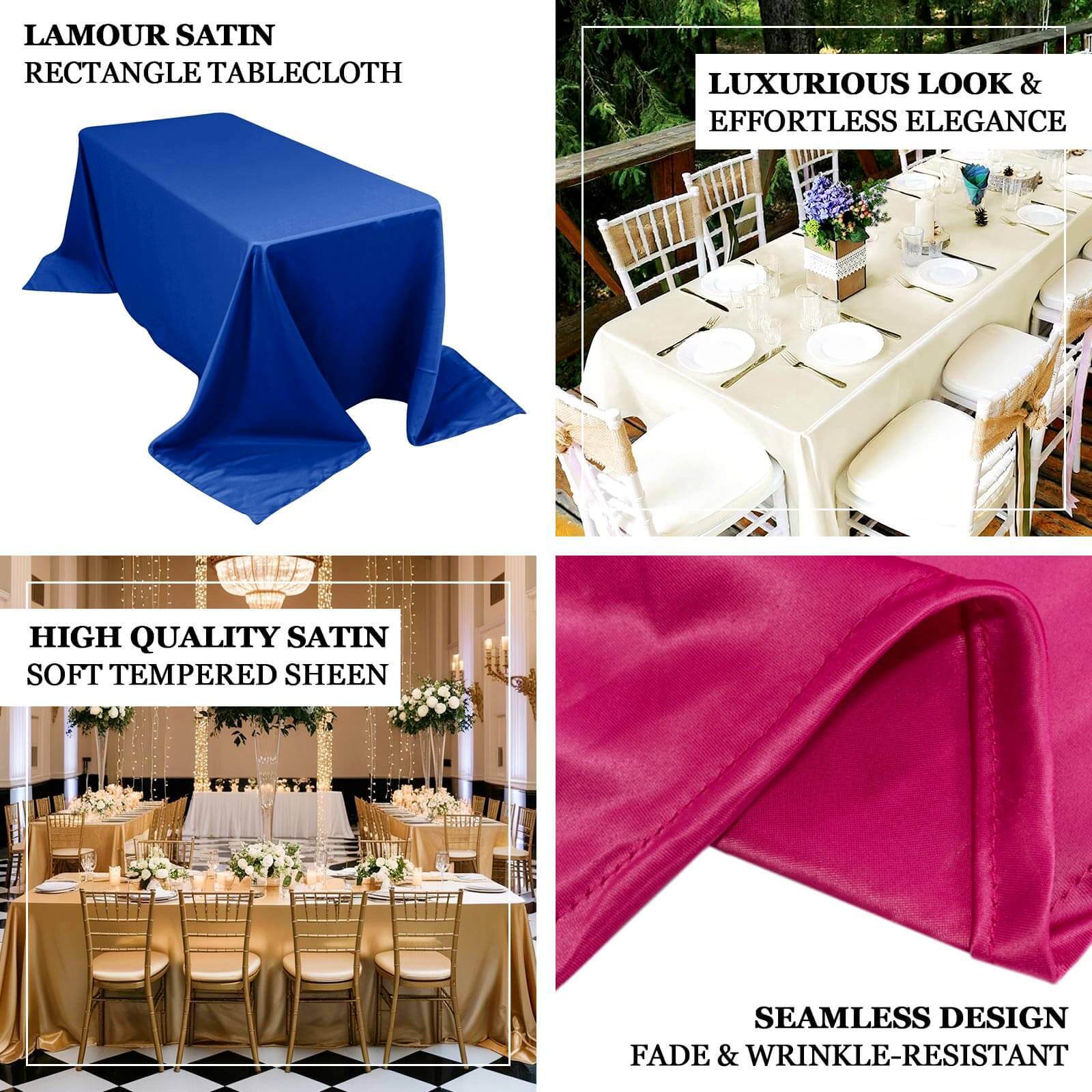 Lamour Satin 90"x132" Rectangle Tablecloth Nude - Soft & Silk-Like Seamless Table Cover
