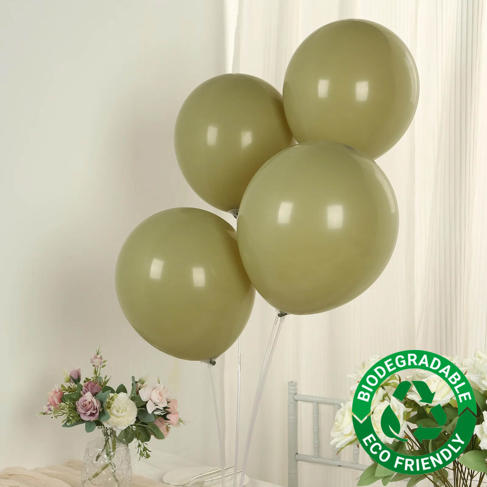 50 Pack Matte Pastel Olive Green Biodegradable Balloons 12", Round Eco-friendly Thick Latex Party Balloons