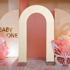8ft Beige Spandex Fitted Open Arch Wedding Arch Cover, Double-Sided U-Shaped Backdrop Slipcover