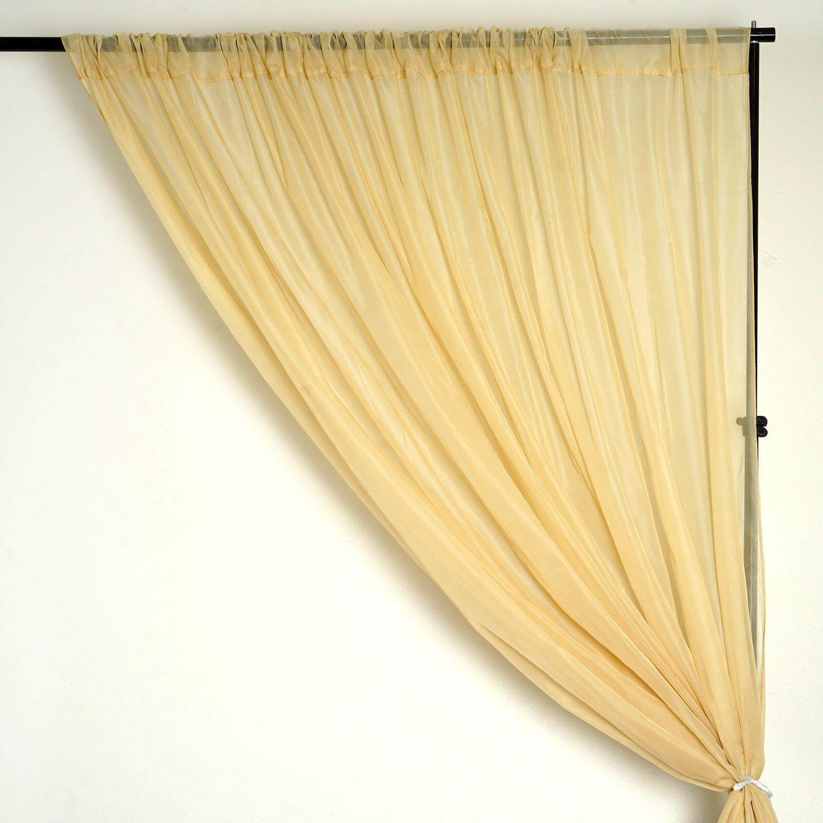 2 Pack Champagne Sheer Chiffon Event Curtain Drapes, Durable Flame Resistant Premium Organza Backdrop Event Panels With Rod Pockets - 10ftx10ft