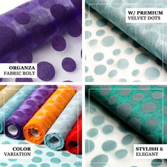 12"x10 Yards Hunter Emerald Green Premium Organza With Velvet Dots Fabric Bolt, DIY Craft Fabric Roll