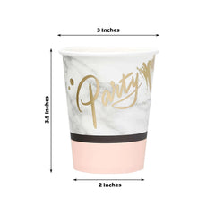 24-Pack Paper Cups in Blush with Marble Top - Stylish Disposable Party Cups for Hot & Cold Beverages 9oz