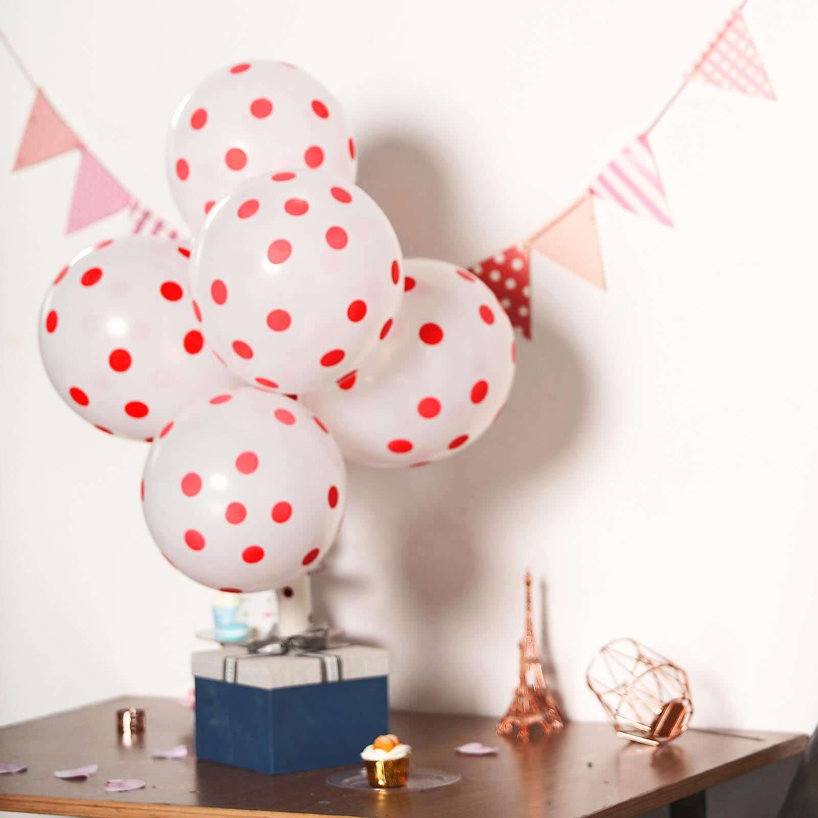 25 Pack 12" Hot Pink and White Fun Polka Dot Latex Party Balloons