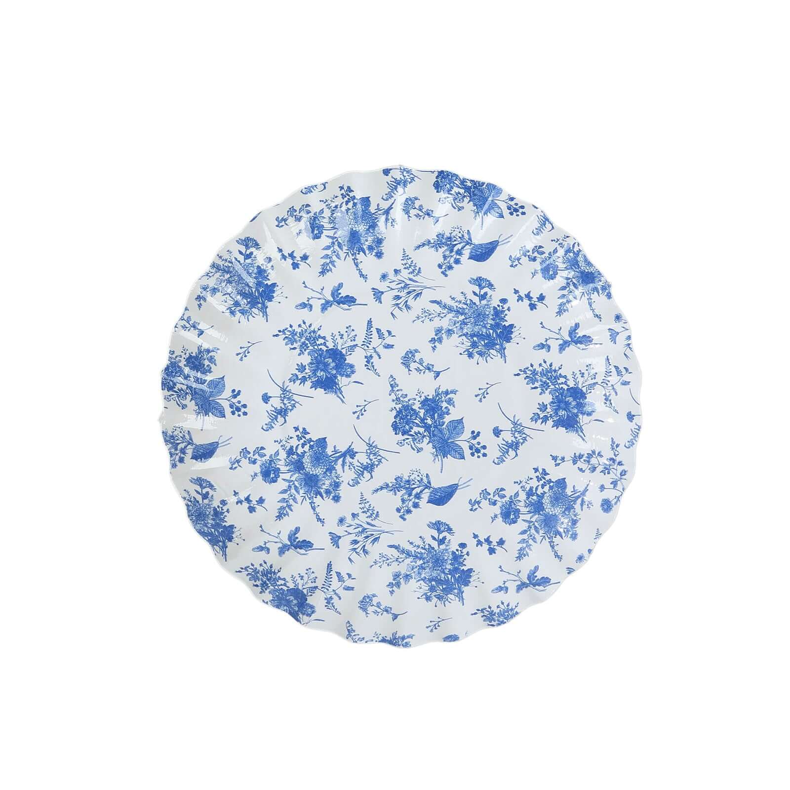 100-Pack Paper 3.5" Round Plates in White with Blue French Toile Design & Scalloped Rim - Disposable Mini 250GSM Dessert Party Plates for Tapas, Appetizers & Finger Foods