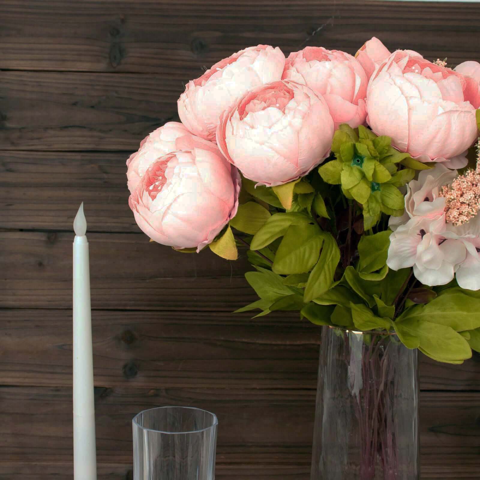 2 Pack 19" Pink Artificial Peony Flower Wedding Bouquets, Faux Silk Flower Arrangements