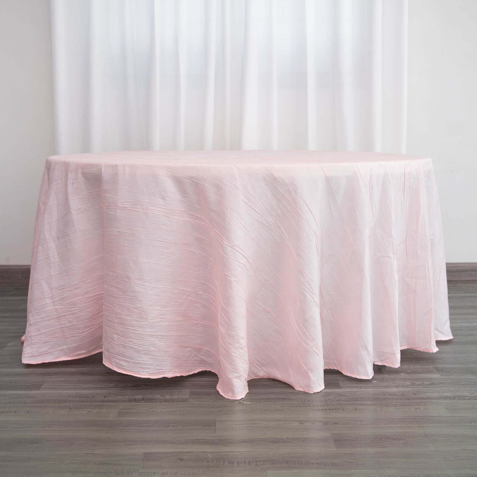 Taffeta 120" Round Tablecloth Blush - Seamless Accordion Crinkle Table Cover