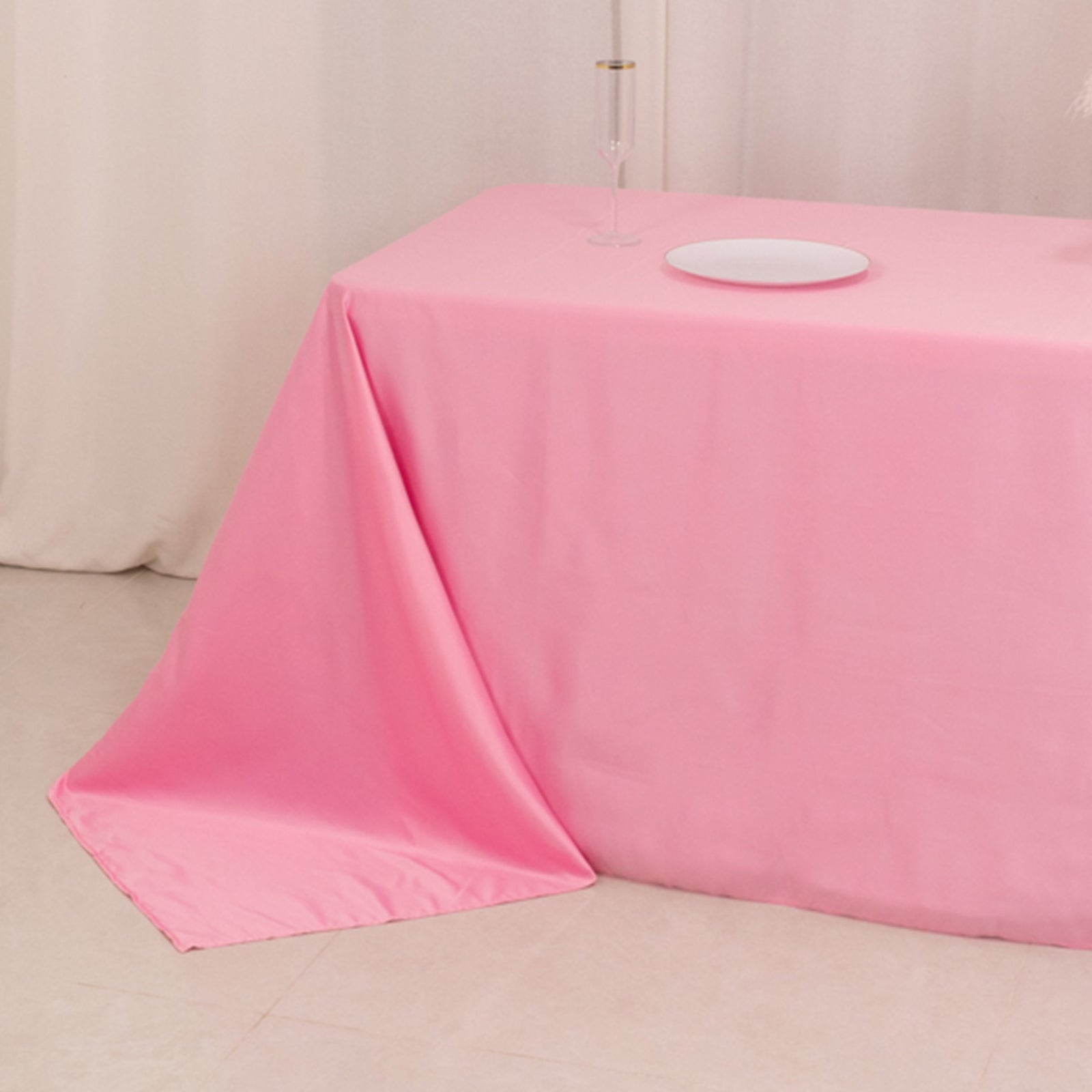 Lamour Satin 90"x156" Rectangle Tablecloth Pink - Luxurious, Soft Seamless Table Cover