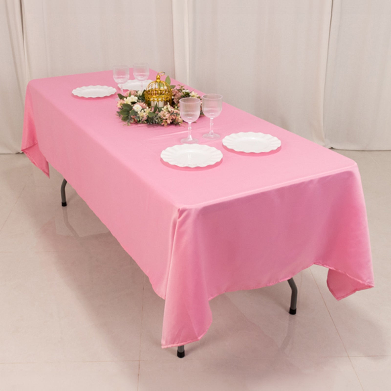 Lamour Satin 60"x102" Rectangle Tablecloth Pink - Durable & Silky Soft Feel Table Cover