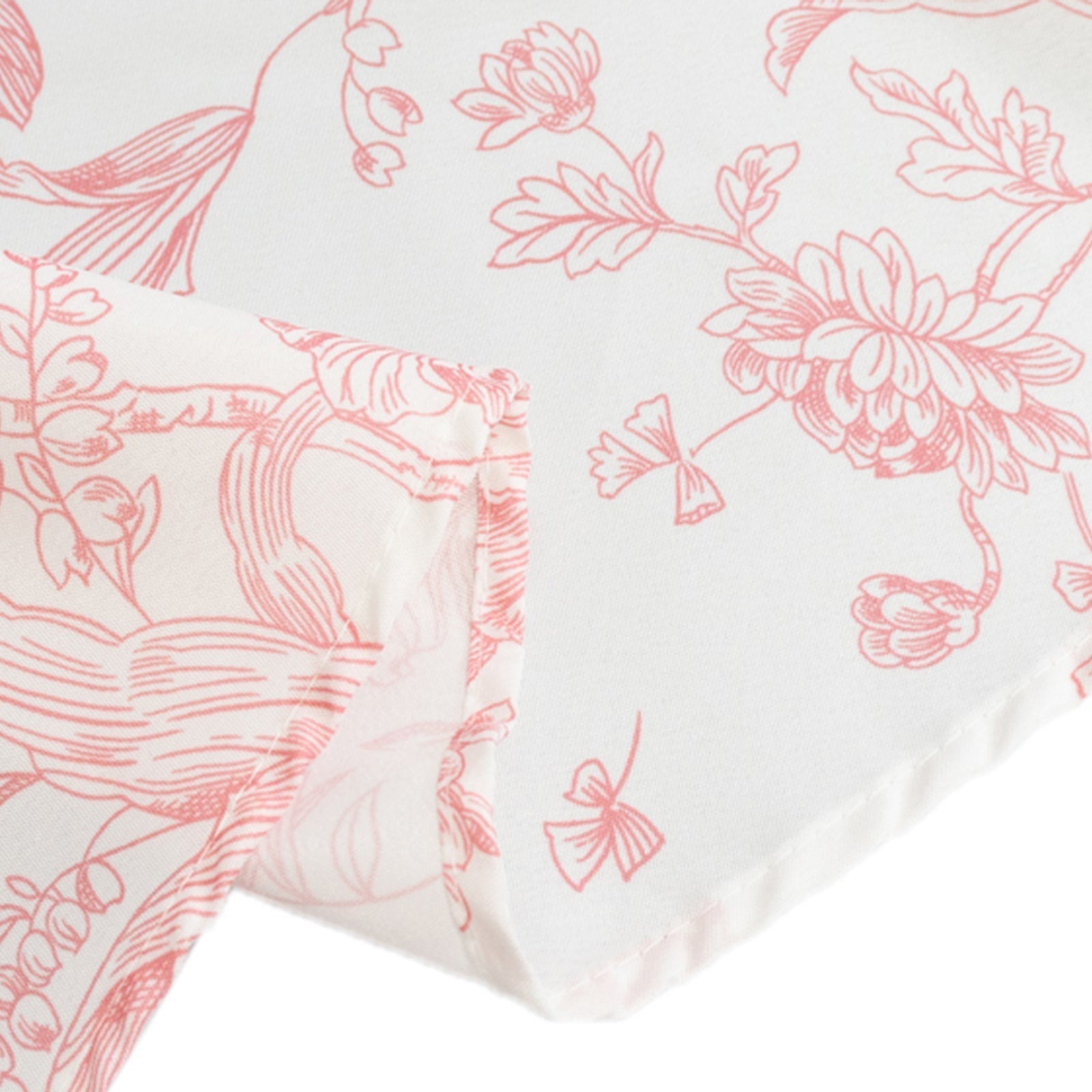 Polyester 120" Round Tablecloth White - Pink French Toile Pattern for Stylish Events