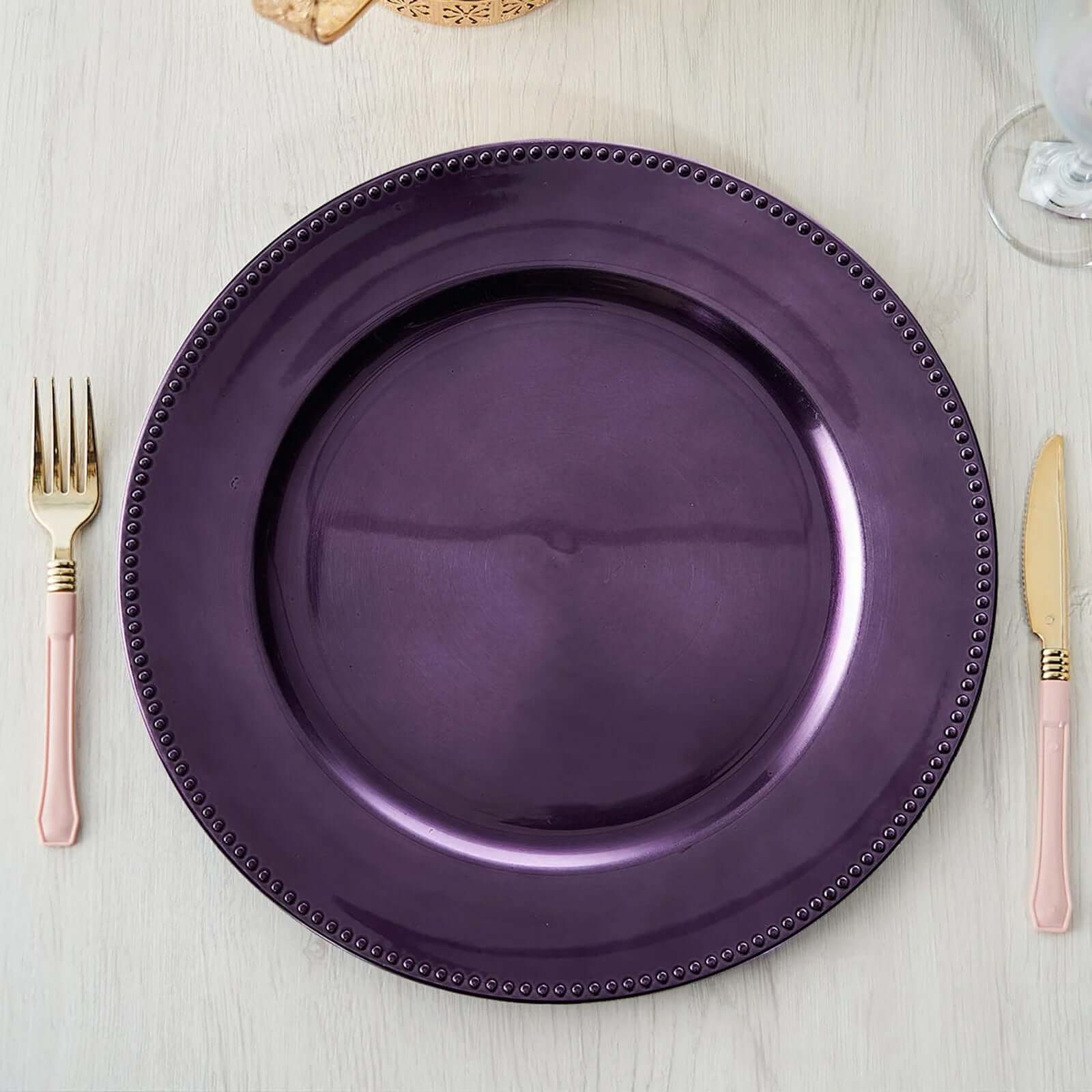 6-Pack Acrylic Round Charger Plates 13" in Purple with Beaded Rim, Dinner Charger Event Tabletop Decor