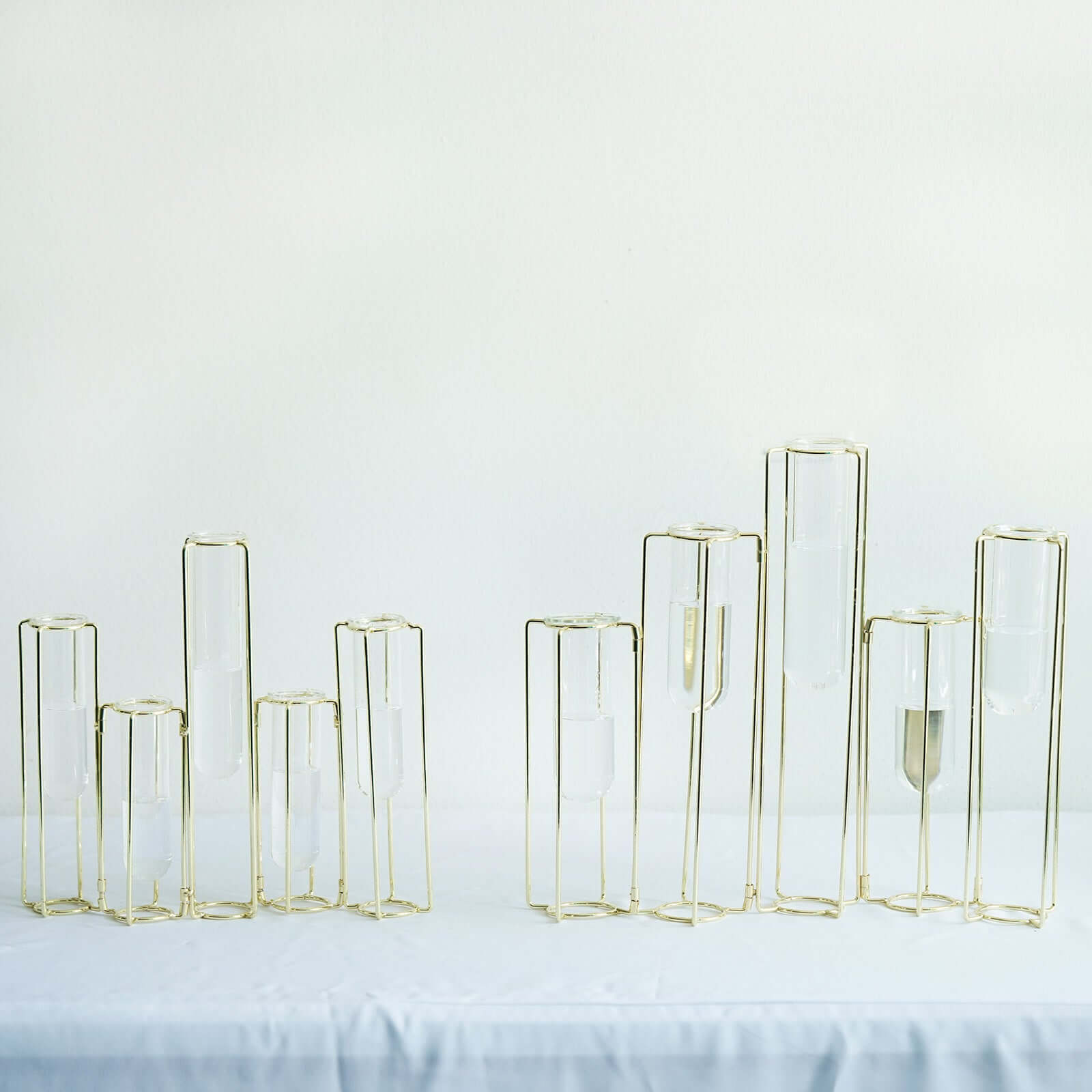 Set of 5 Wedding Centerpieces Gold Frame Conjoined Geometric Design - Test Tube Hydroponic Vases 12"
