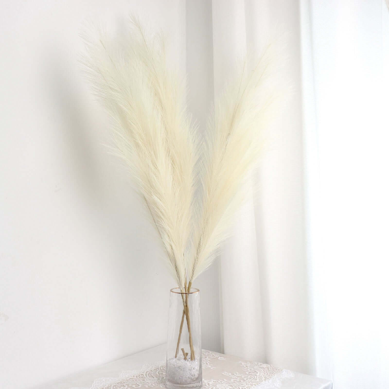 3 Stems Artificial Pampas Grass Decor Cream - Soft Realistic Faux Ornamental Grass Branches for Rustic Boho Chic Backdrops Floral Styling & Vase Displays 44"