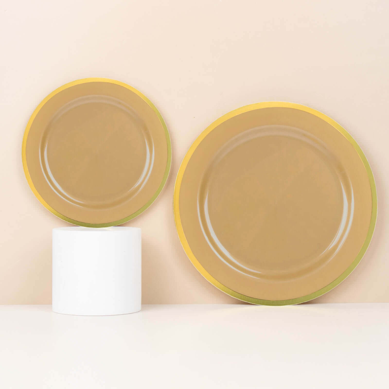 10-Pack Plastic 7" Round Appetizer Plates in Gold with Gold Rim - Sleek Disposable Salad Plates for Banquets & Special Occasions