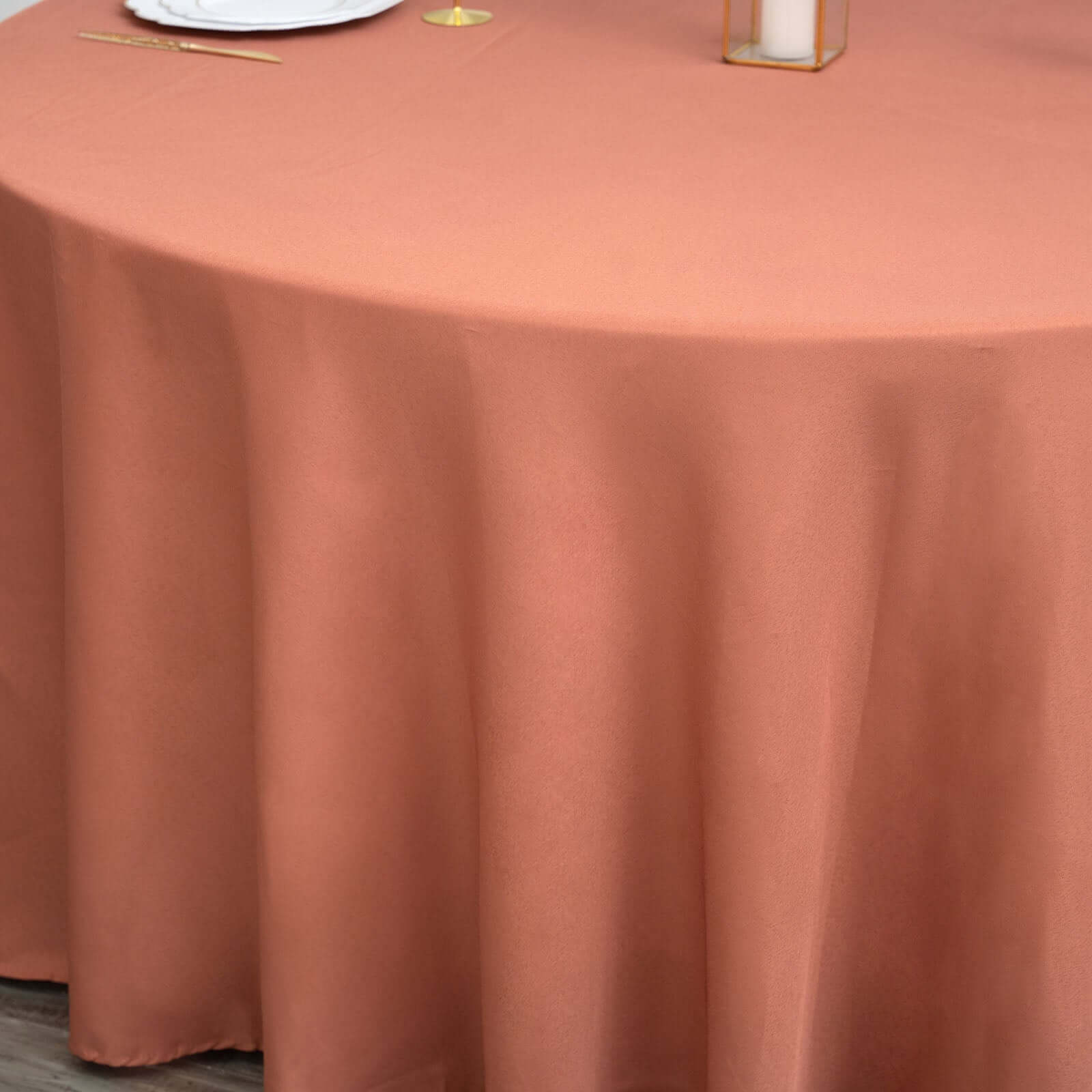 Polyester 120" Round Tablecloth Terracotta (Rust) - Seamless Wrinkle-Resistant Table Cover