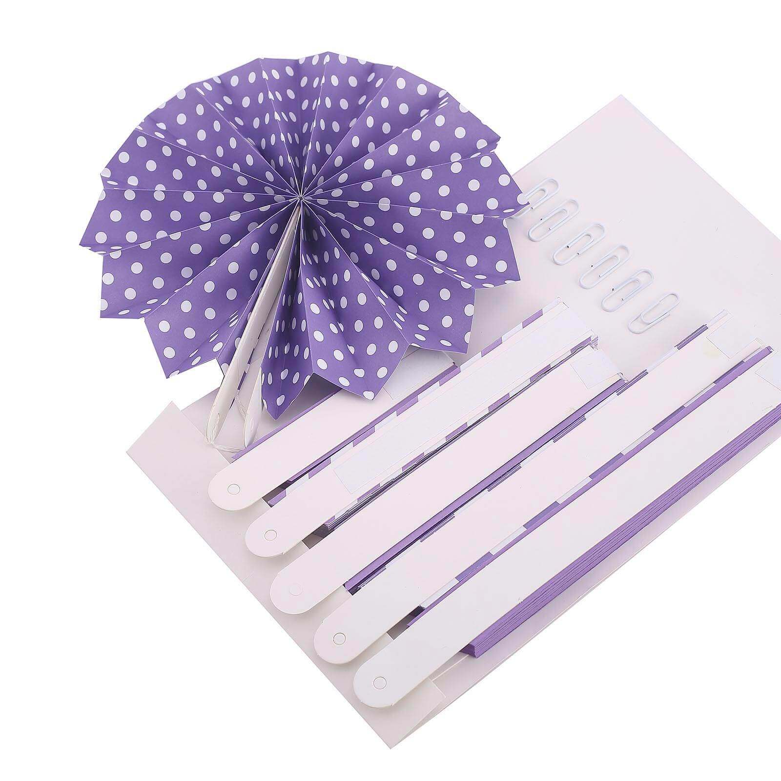 Set of 6 Purple Hanging Paper Fan Decorations, Pinwheel Wall Backdrop Party Kit - 8", 12", 16"