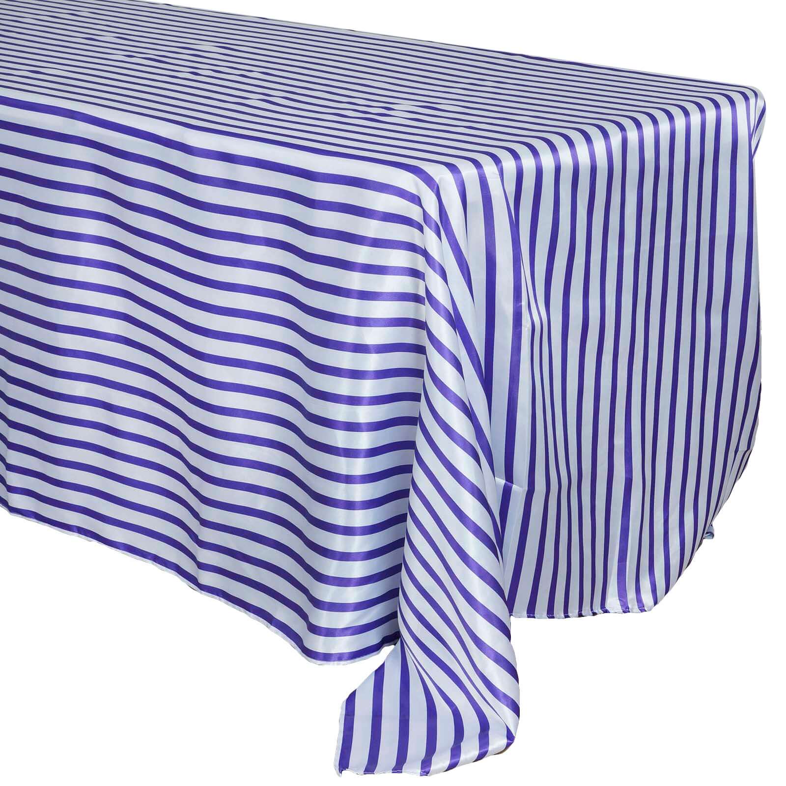 Satin 90"x132" Rectangle Tablecloth White/Purple - Stripe Design with Seamless Smooth Finish Table Cover