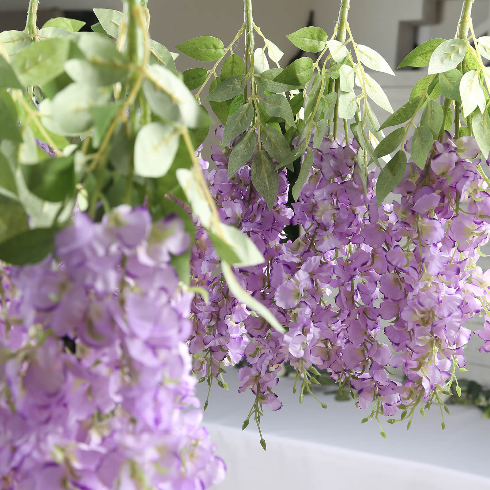 6 Pack Purple Silk Wisteria Vines Hanging Plants, Long Artificial Flowers Bushes - 4 Full Strands in 1 Bush - 21"