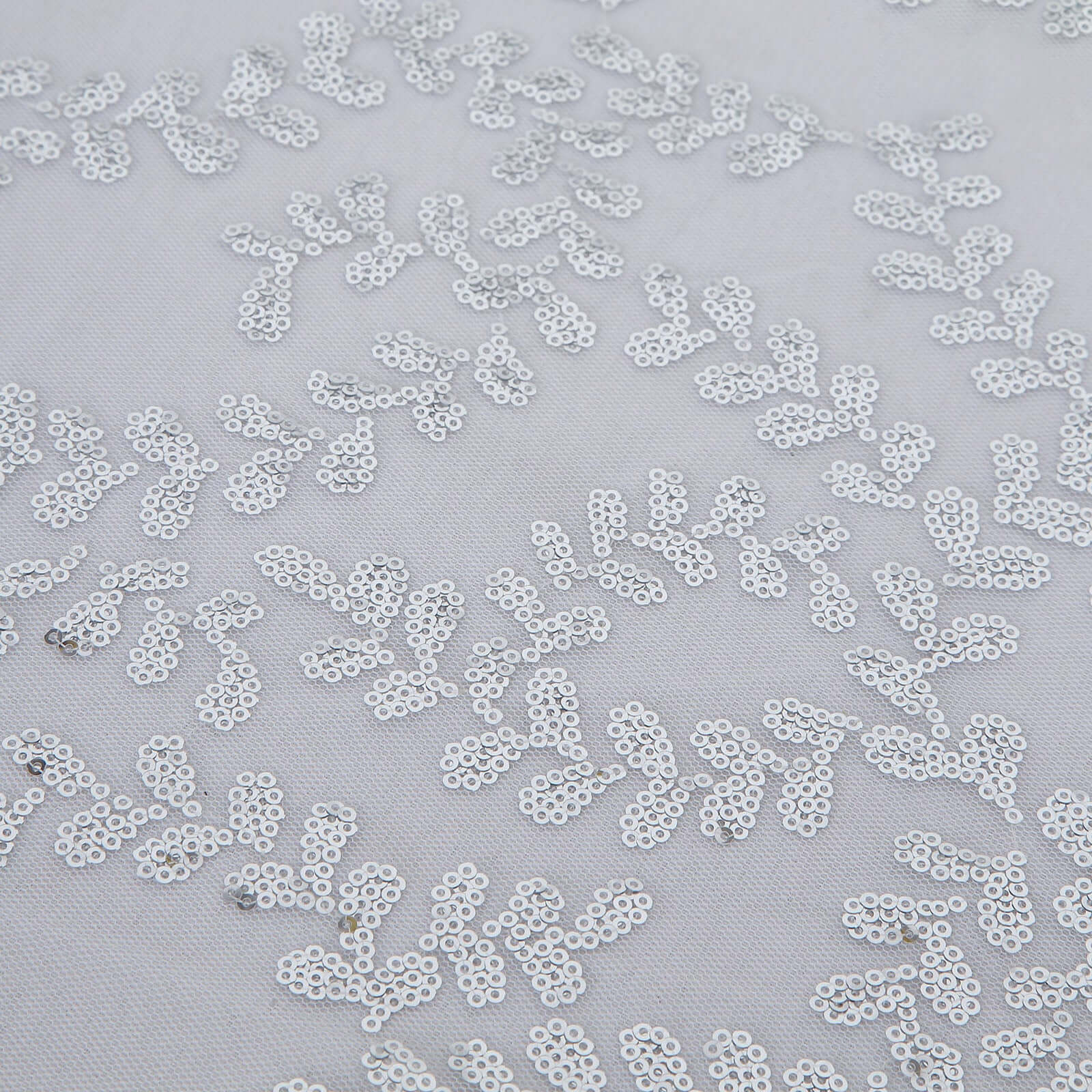 Tulle 90"x156" Rectangle Tablecloth Silver - Sequin Leaf Embroidered Table Cover