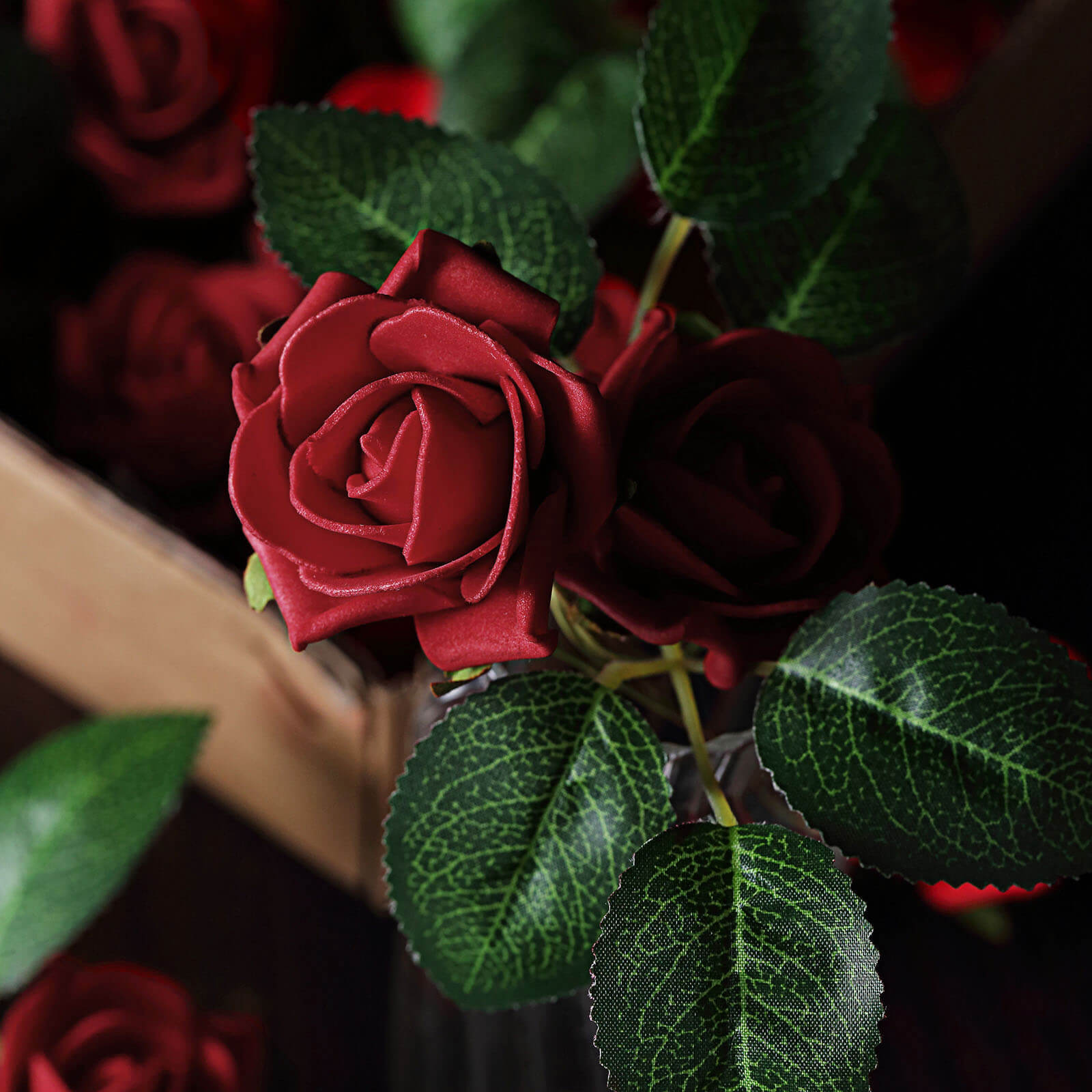 24 Roses 2" Red Artificial Foam Flowers With Stem Wire and Leaves