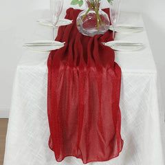 Glitter Gauze 27"x120" Table Runner Red - Sparkling Reusable Sheer Table Linen