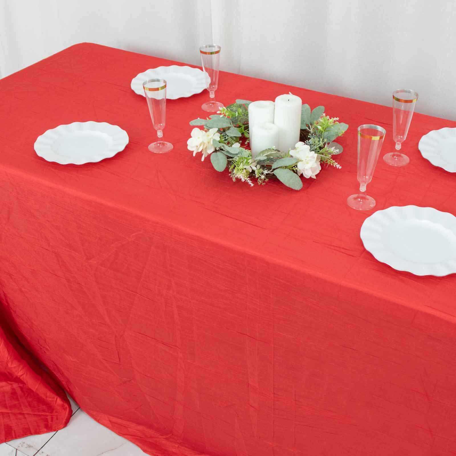 Taffeta 90"x156" Rectangle Tablecloth Red - Accordion Crinkle Seamless Table Cover