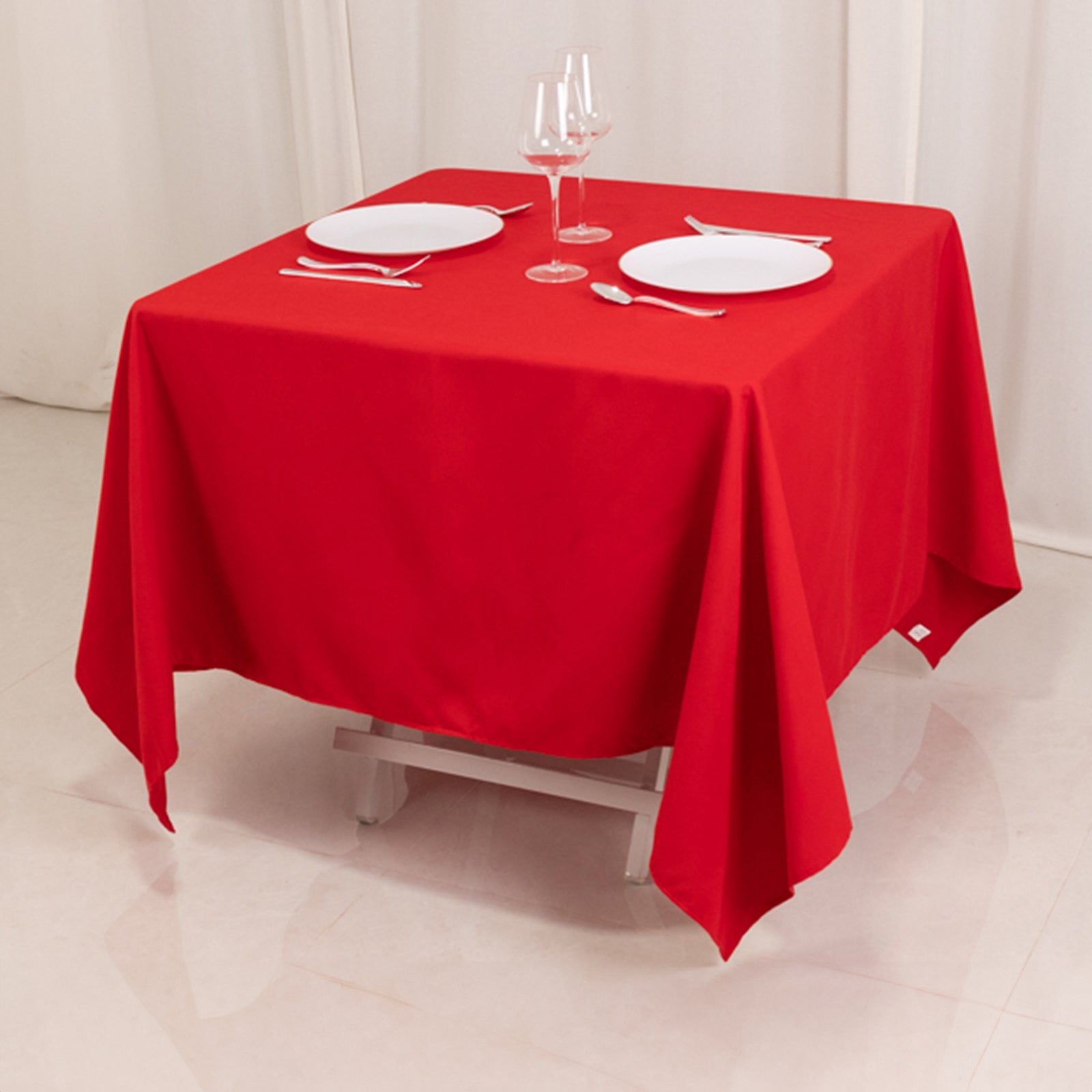 Cotton Blend 70"x70" Square Tablecloth Red - Wrinkle-Resistant Fabric Table Cover