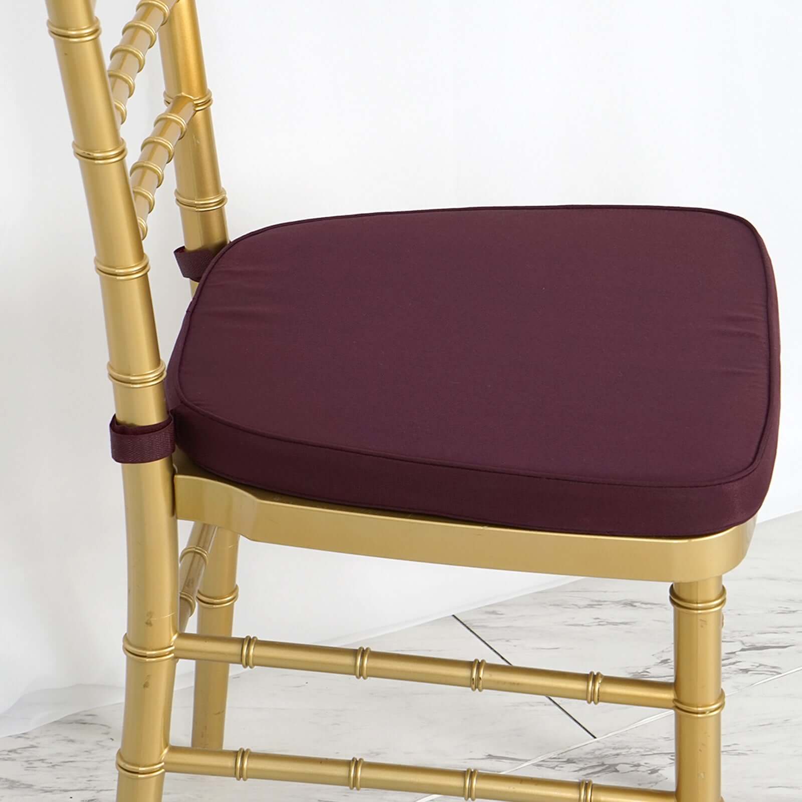 Chiavari Chair Cushion with 1.5" Thick Memory Foam and Ties Burgundy - Stylish Removable Cover for Comfort