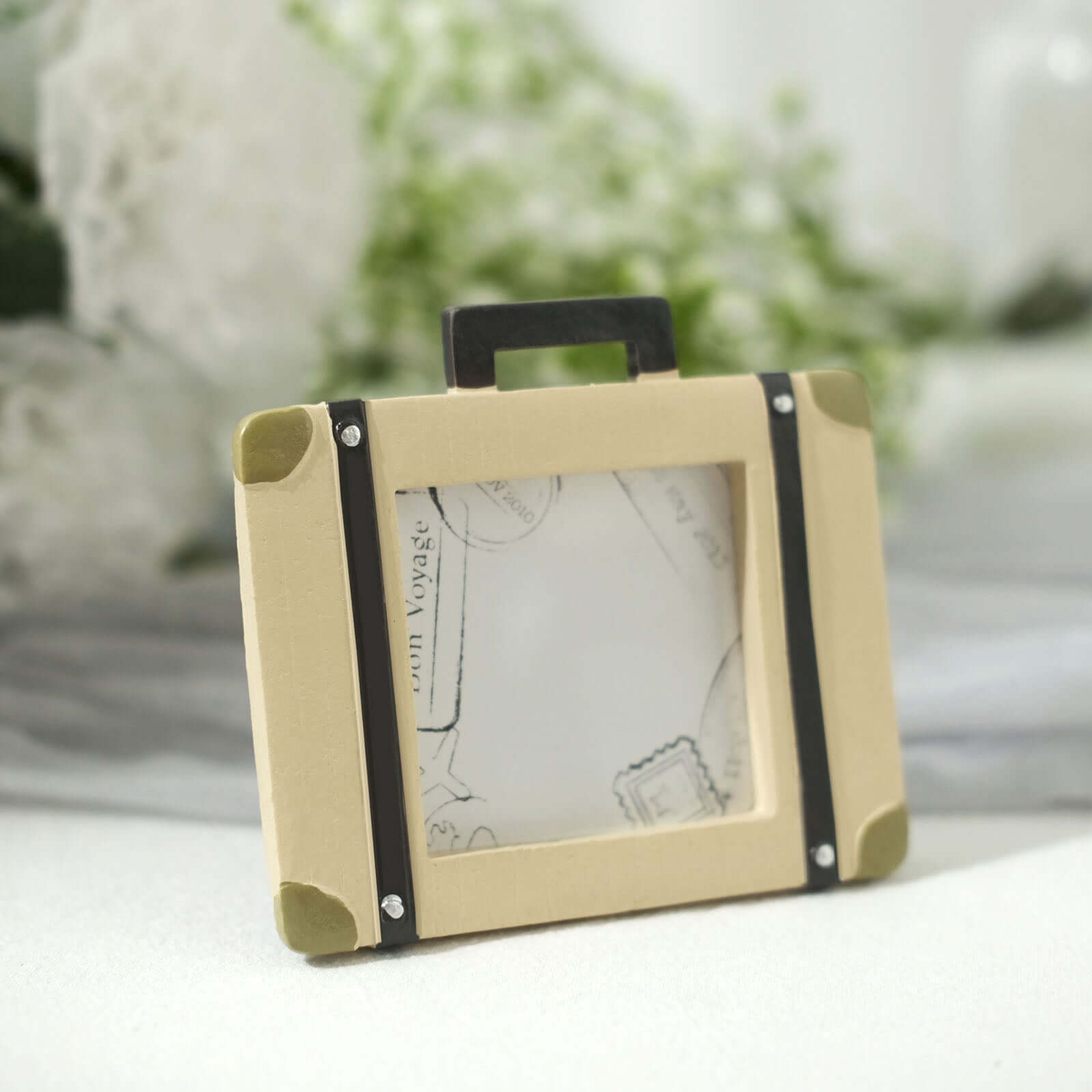 4-Pack Picture Frames Resin Mini Suitcase Design - Vintage Travel Wedding Place Card Holders & Party Favors 3"
