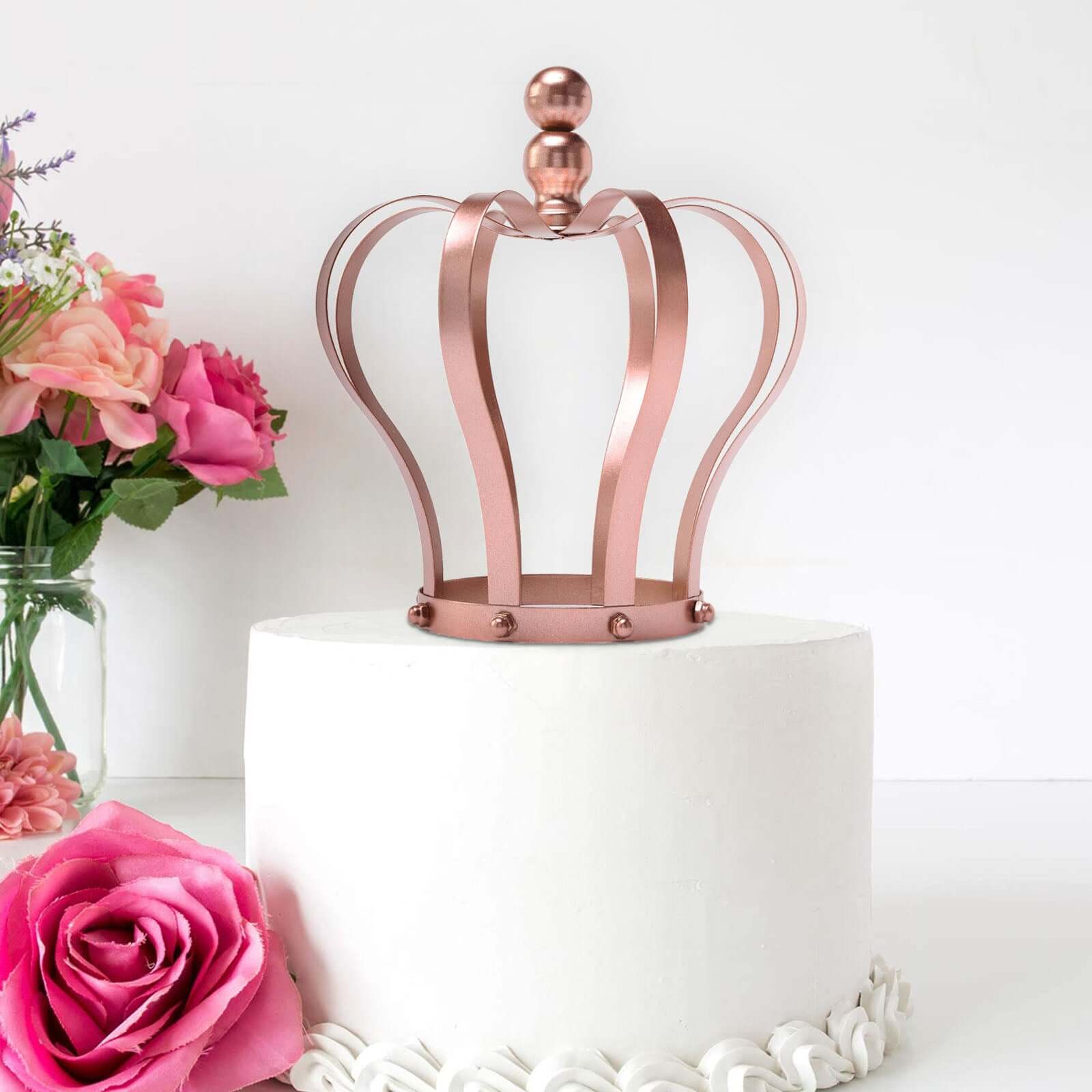 Metal Royal Crown Cake Topper Rose Gold - Sophisticated Wedding Cake Centerpiece Decor for Themed Events 9"