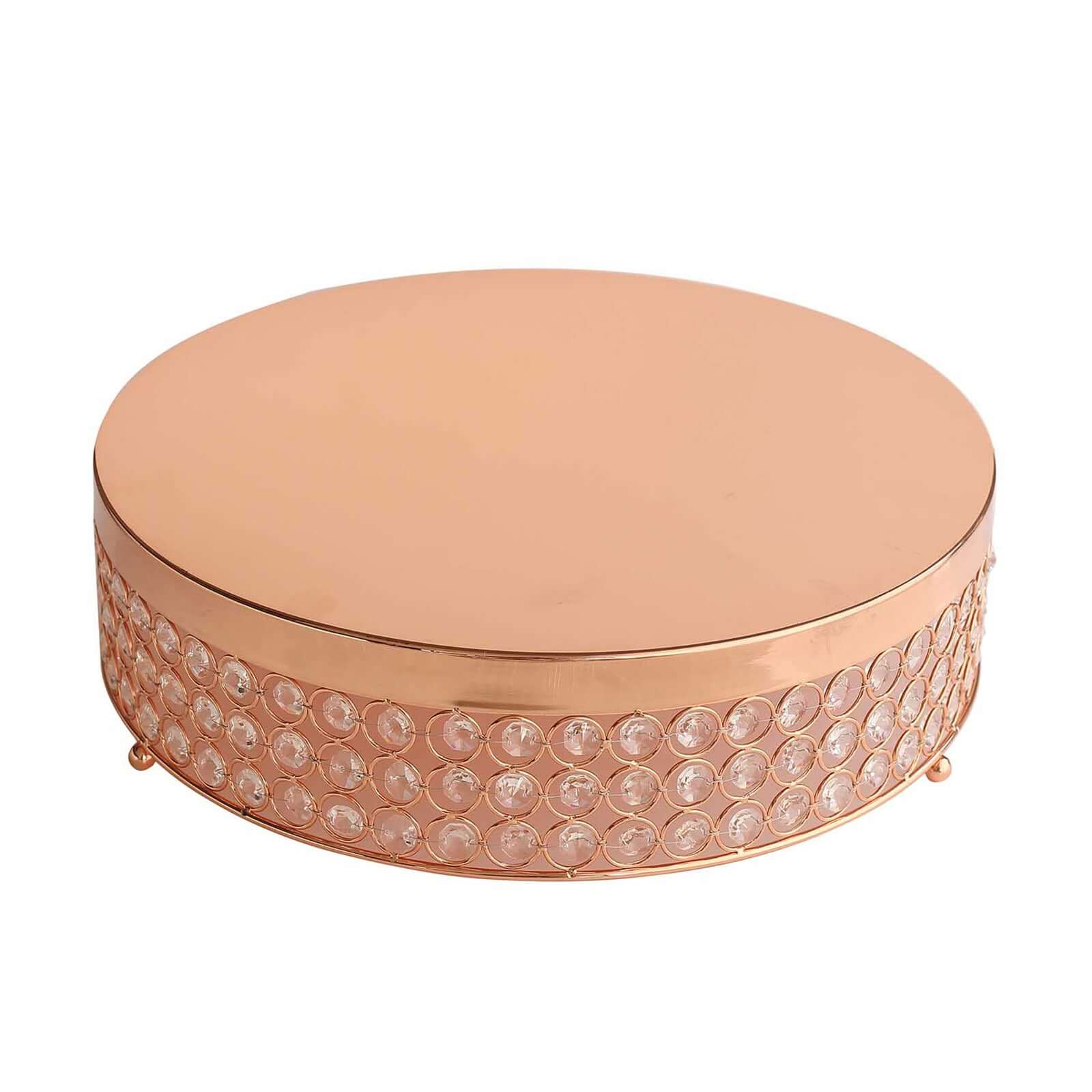 Metal Cake Stand Pedestal Crystal Beaded Design Rose Gold - Cupcake Display and Dessert Riser 16"