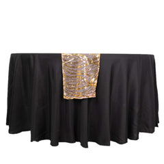 Sequin Mesh 12"x108" Table Runner Rose Gold Stylish Wave Embroidery