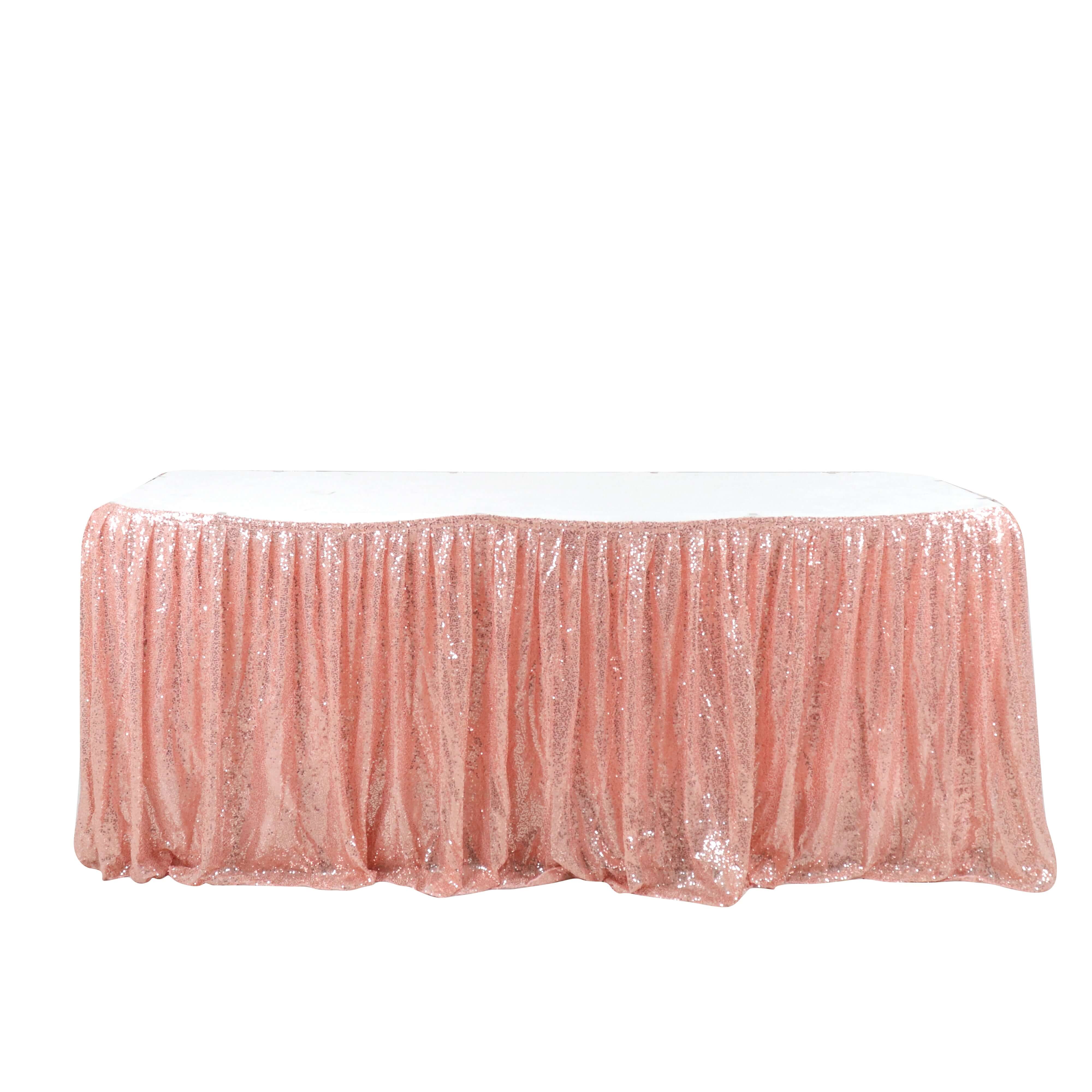 Sequin 17ft Table Skirt Rose Gold - Pleated Satin With Top Velcro Strip