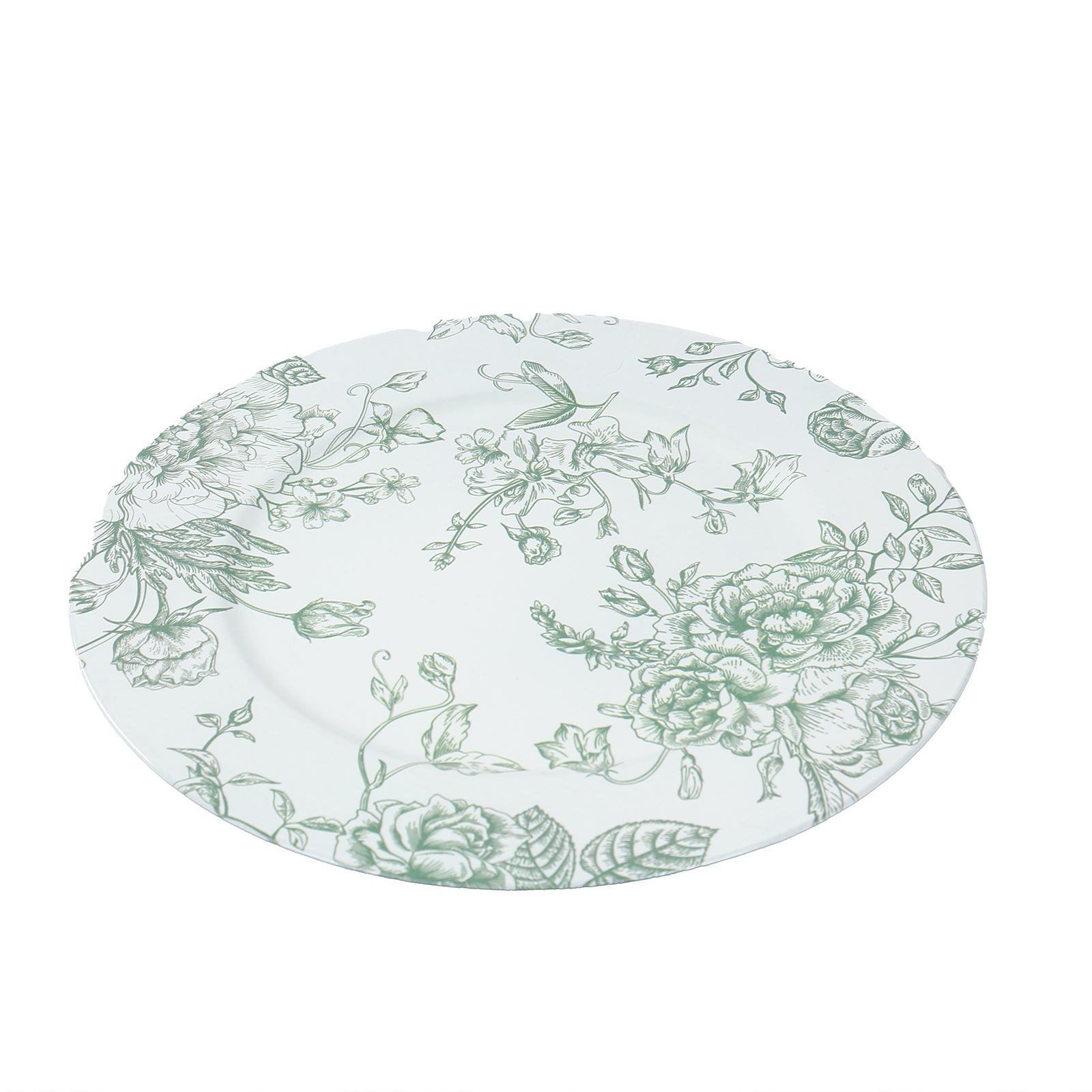 6 Pack Round Floral Acrylic Charger Plates in French Toile Pattern, 13" White Sage Green Dinner Charger Event Tabletop Decor