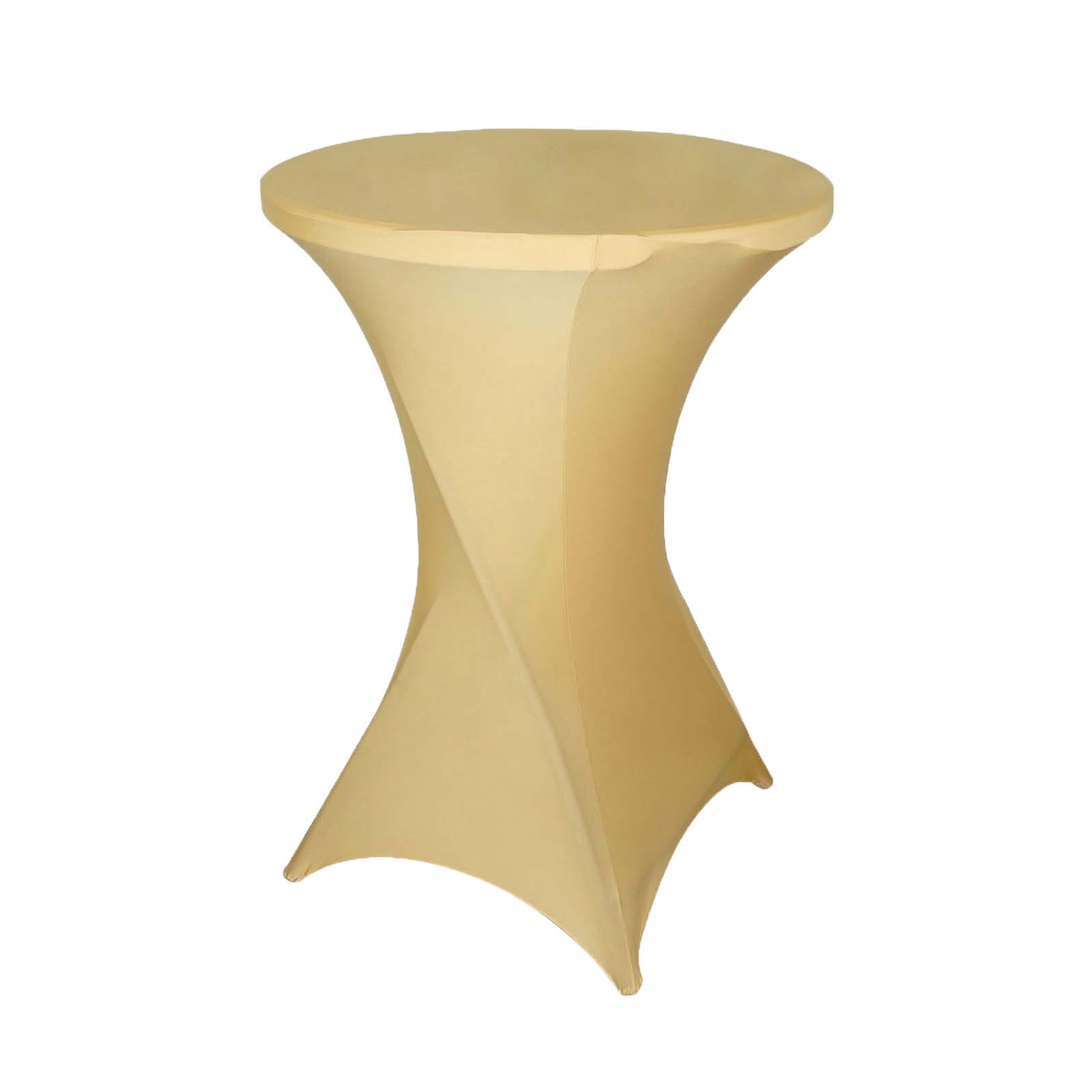 Spandex 24"-32" Round Cocktail Table Cover Champagne - Easy to Maintain Stretch Fitted Highboy Tablecloth