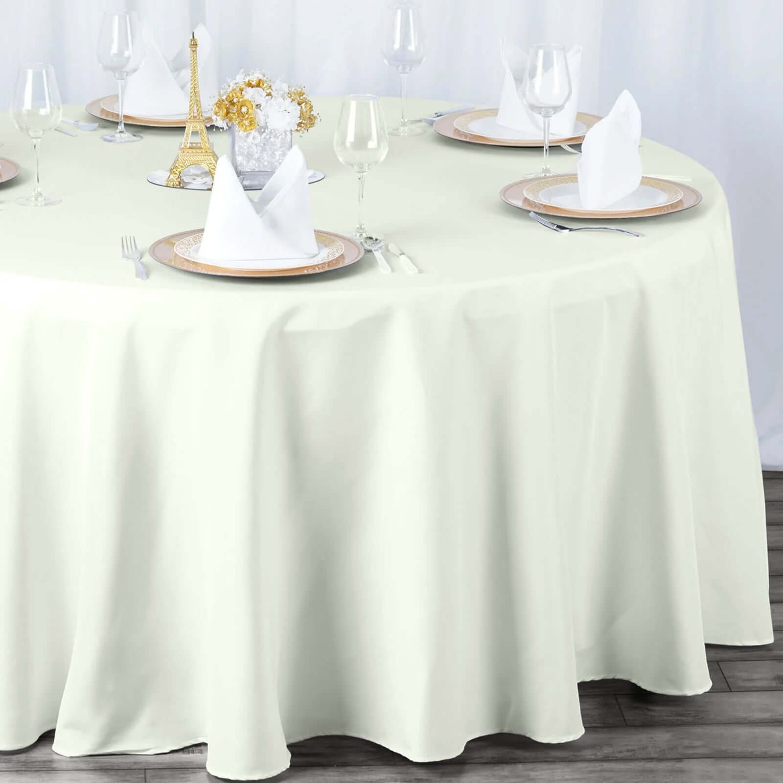Premium Polyester 132" Round Tablecloth Ivory - Seamless 220GSM Wrinkle-Resistant Table Cover