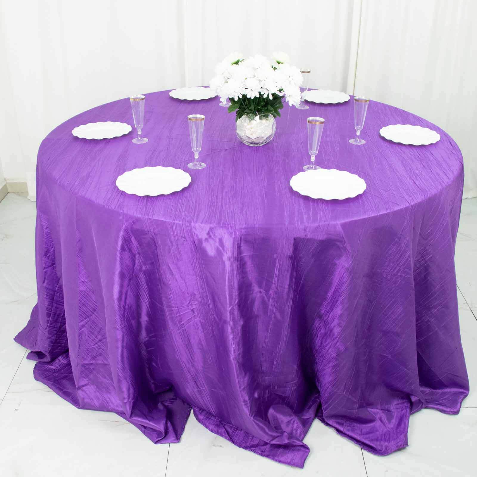 Taffeta 132" Round Tablecloth Purple - Seamless Accordion Crinkle Table Cover