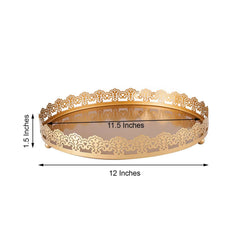 12" Gold Premium Metal Decorative Vanity Serving Tray, Round With Embellished Rims