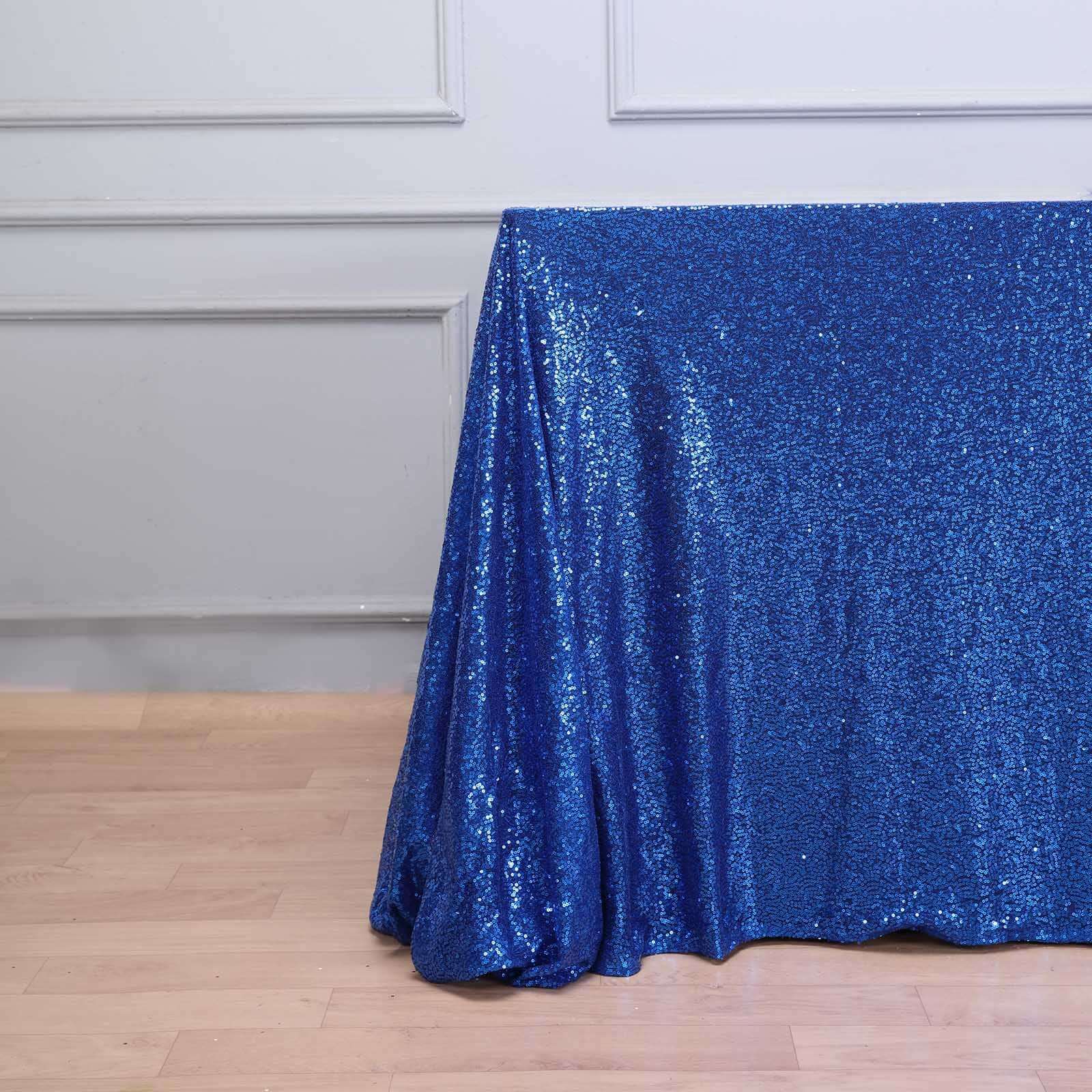 Sequin 90"x156" Rectangle Tablecloth Royal Blue - Seamless Twinkling Table Cover